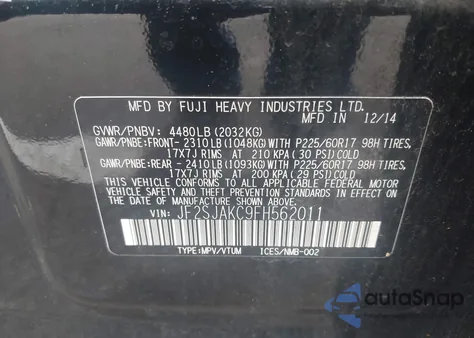 2015 Subaru Forester 2.5I Limited из США, поврежденный, VIN JF2SJAKC9FH562011